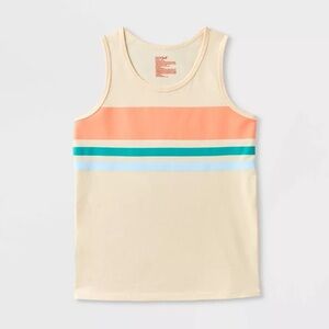 NWOT Boys L Cat & Jack Cream Tank Top with Colorful Stripes
